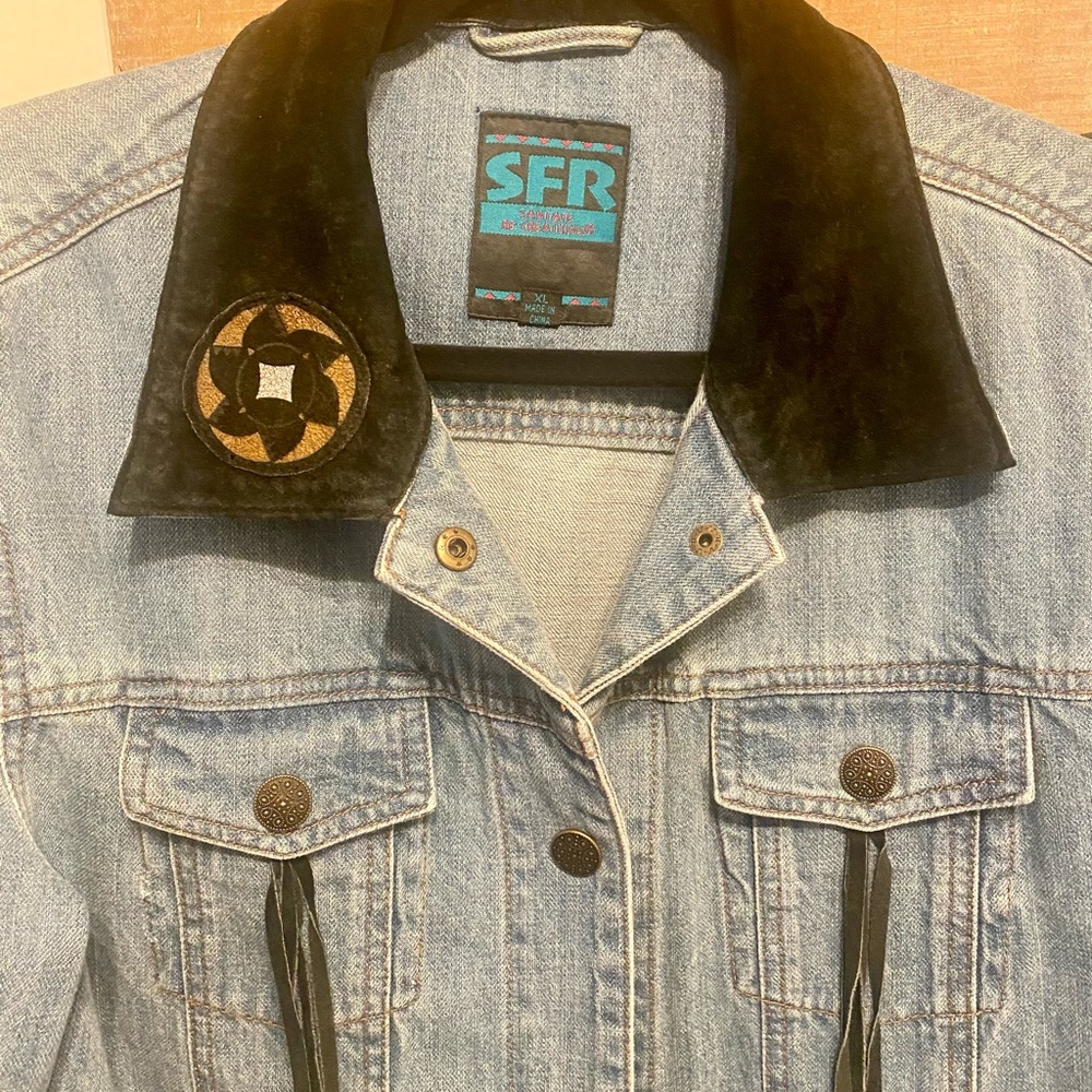 SFR SantaFe Re-Creations  Southwestern Denim/Suede Jacket Art2Wear Sz XL
